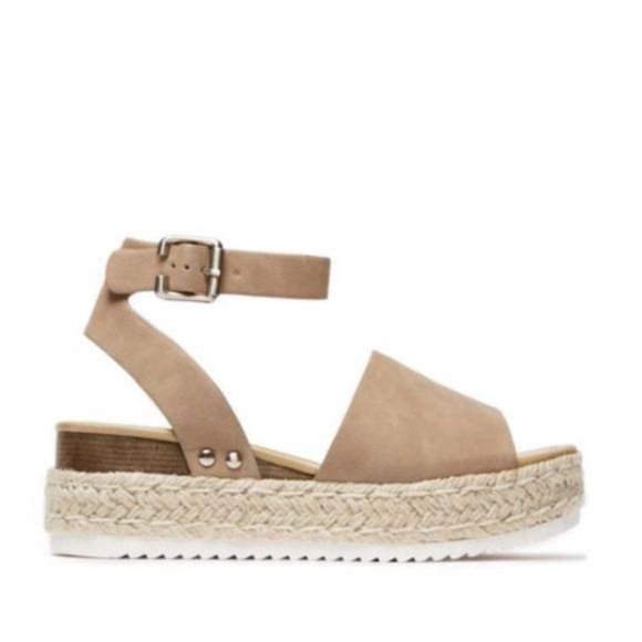 Shoes - Platform Espadrille Sandals in Taupe